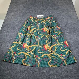 VTG Alexander Campbell Skirt Womens 16 Green Horse Equestrian Belt Print Pleated
